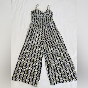 Floral Black and White Crop Jumpsuit